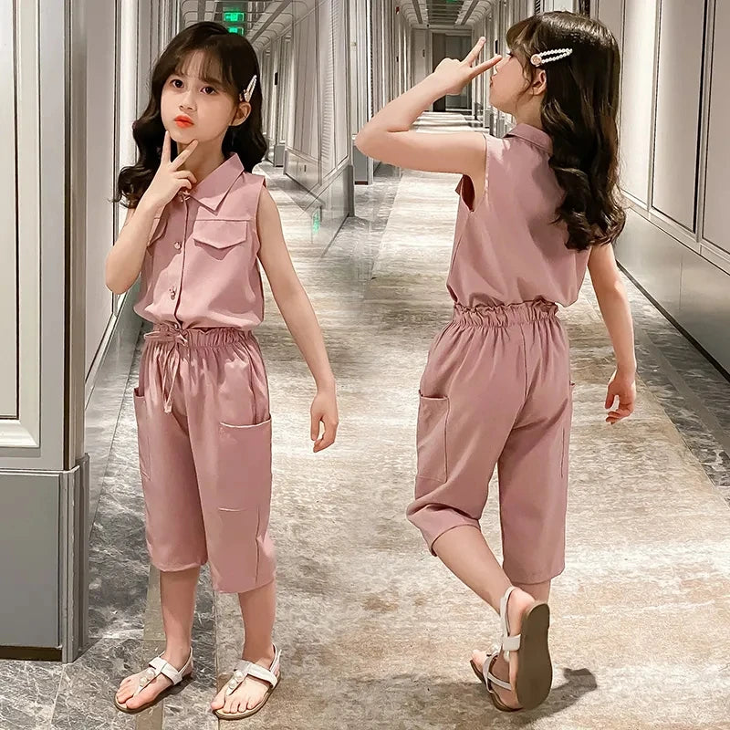 Little Girls Sleeveless T-shirt + Pants 2PCS Fashion Outfits childrensterritory