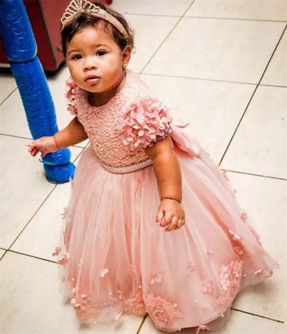 3D Floral Appliques with Big Bow Design Little Girls Party Gowns childrensterritory