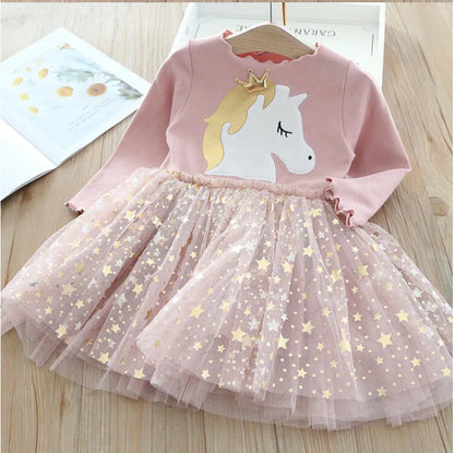 Sequin Unicorn Design Kids Girls Princess Party Dresses childrensterritory