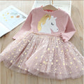 Sequin Unicorn Design Kids Girls Princess Party Dresses childrensterritory