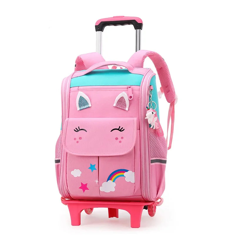 Cartoon Design High Capacity Kids Rolling School Backpack