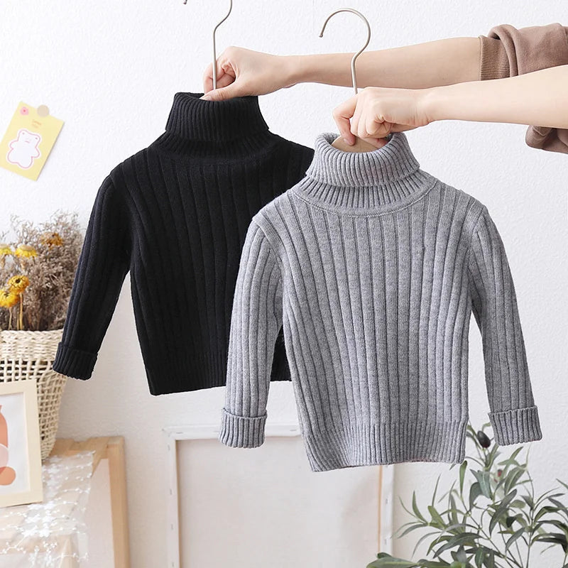 Kids High Neck Design Long Sleeves Casual Warm Sweater
