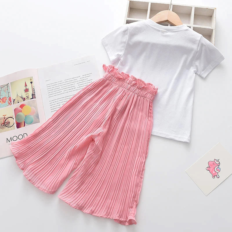 Sequins Unicorn Design Kids Girls 2pcs Summer Clothing Sets childrensterritory