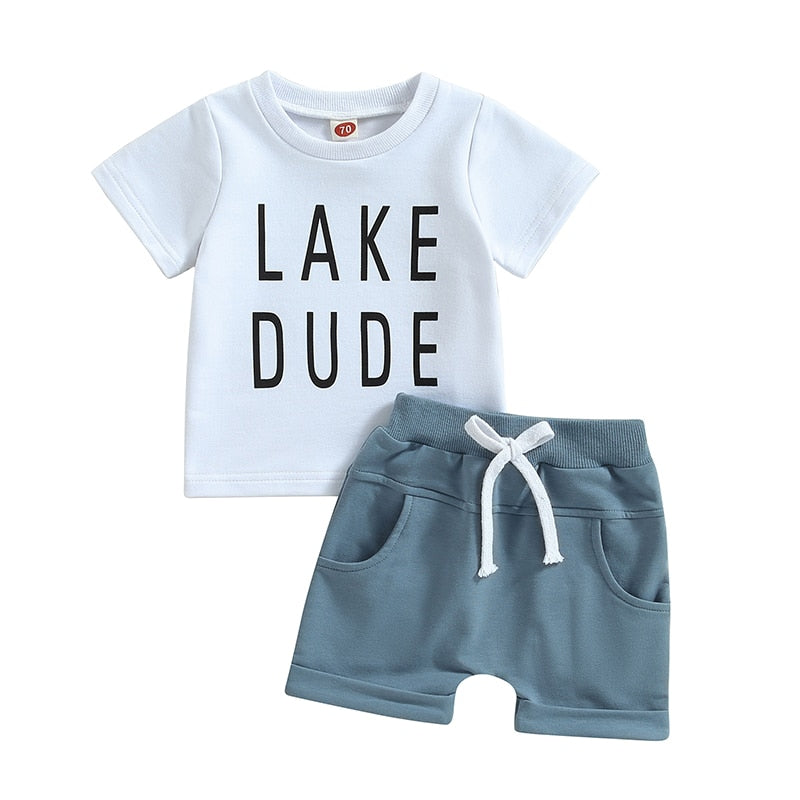 Lake Dude Letter Print Toddler Boys Casual Summer Outfit childrensterritory