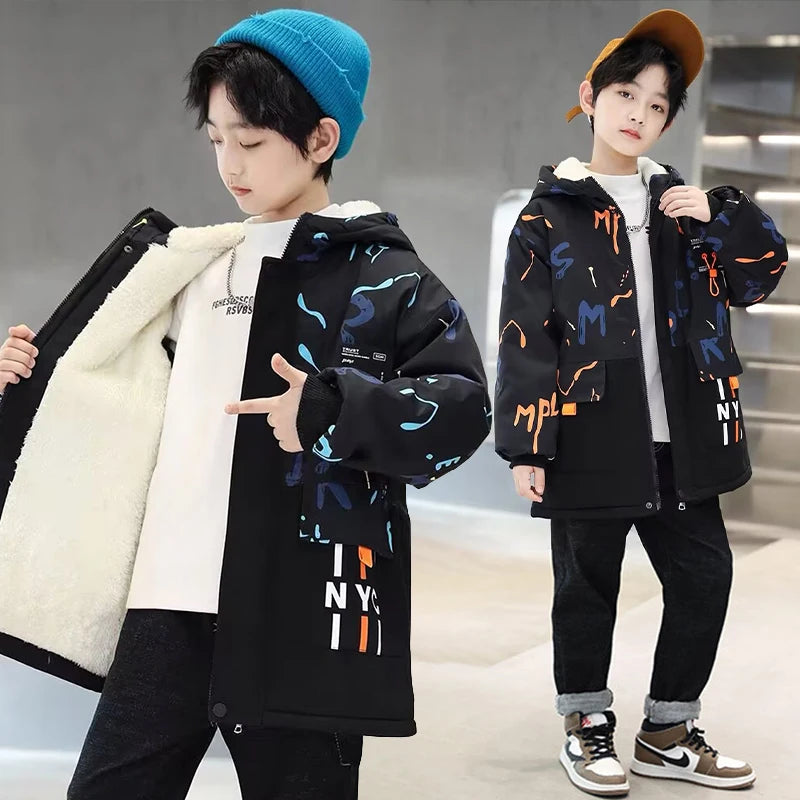 Warm Duck Down Padded Long Winter Snow Jacket for Kids