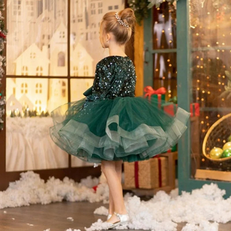 Kid Girls Ball Gown/Party Dress with a Deep V Neck &amp; Big Bow Puff