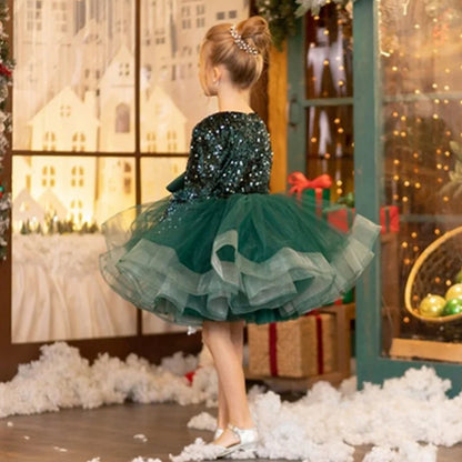 Kid Girls Ball Gown/Party Dress with a Deep V Neck &amp; Big Bow Puff