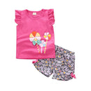 2PCS Baby Girl Summer Outfit: Floral Shorts + Windmill Printed Top childrensterritory