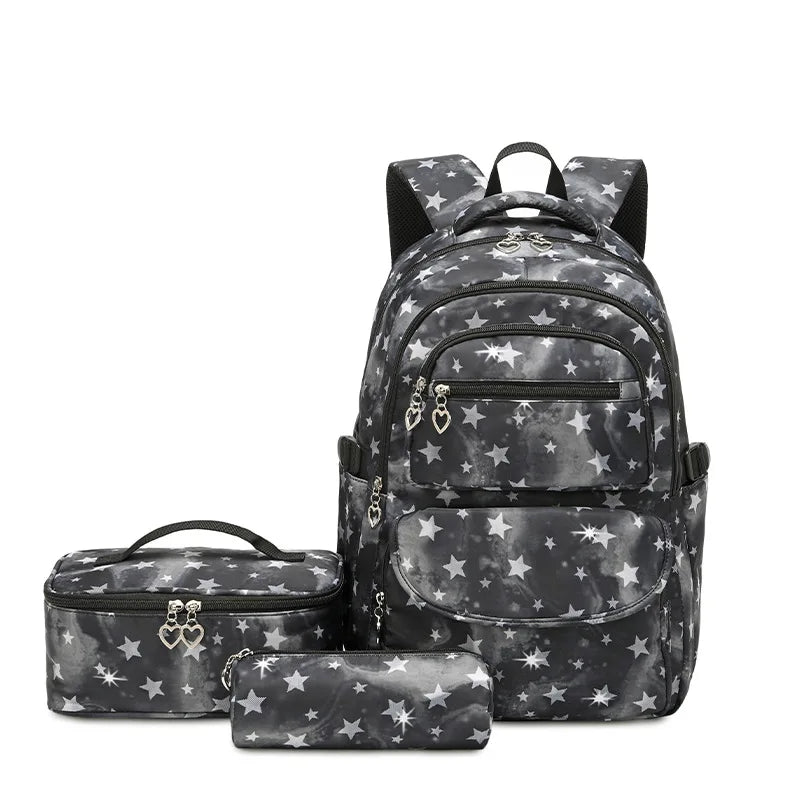 Kids Girls Stars Print School Backpack with Lunch Box and Pencil Case