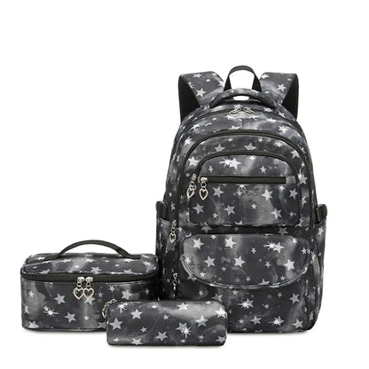 Kids Girls Stars Print School Backpack with Lunch Box and Pencil Case