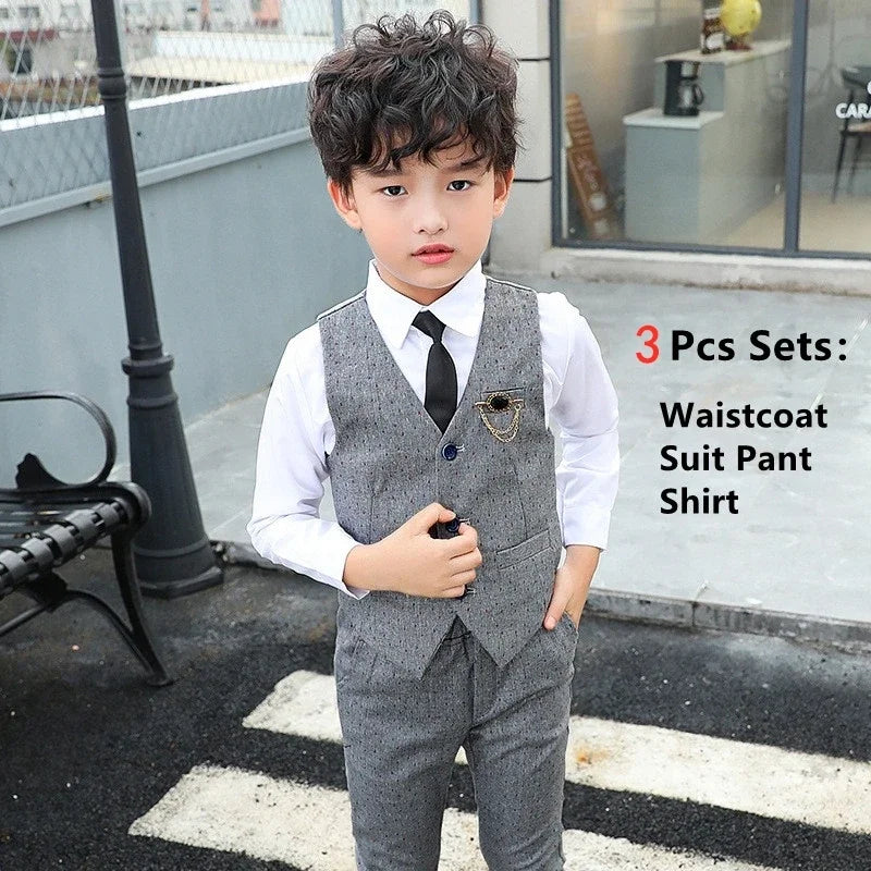 Slim Fit Kids Boys Plaid Vest Formal Wedding/Party Suit Sets