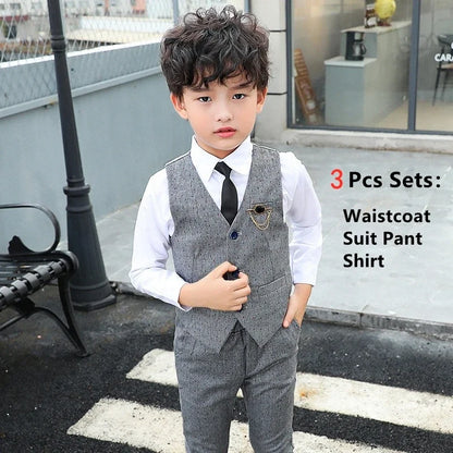 Slim Fit Kids Boys Plaid Vest Formal Wedding/Party Suit Sets childrensterritory