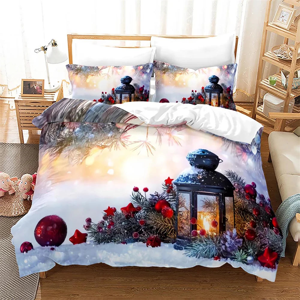 Snowflake Bells Pattern Christmas Duvet Cover Set for Kids Bed childrensterritory