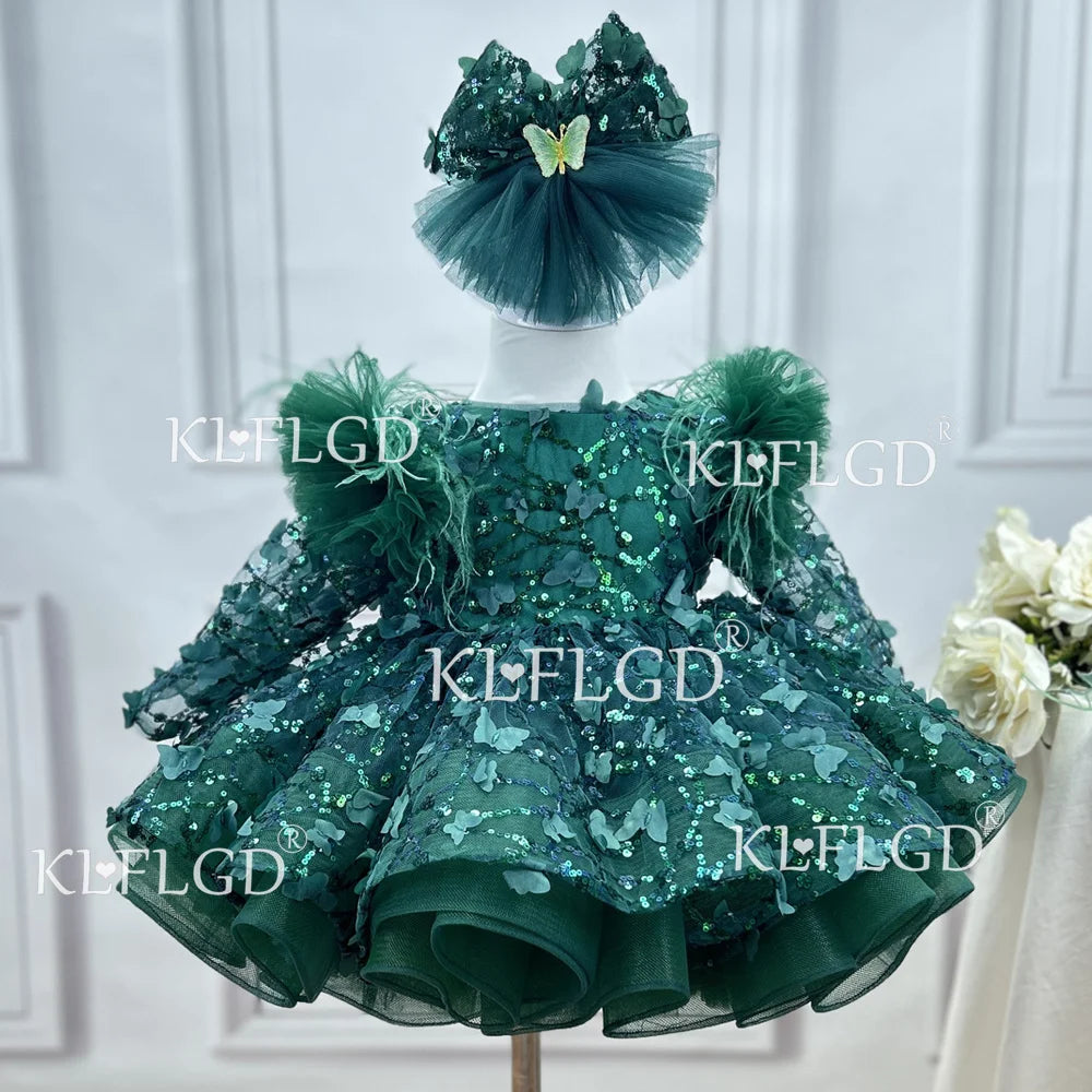 Girls Long Sleeves Butterfly Design Fluffy Party Dresses
