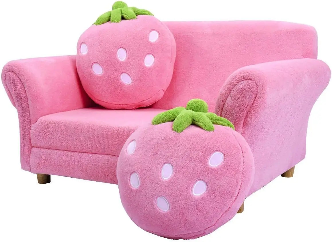 Upholstered Two-seater Toddler Sofa with Strawberry Pillows