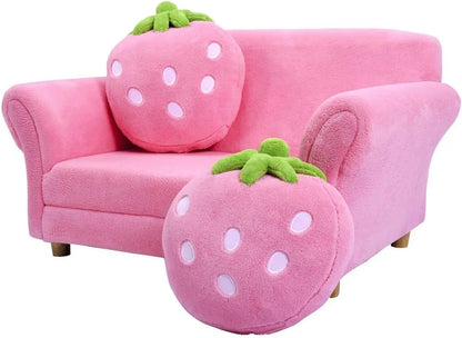 Upholstered Two-seater Toddler Sofa with Strawberry Pillows