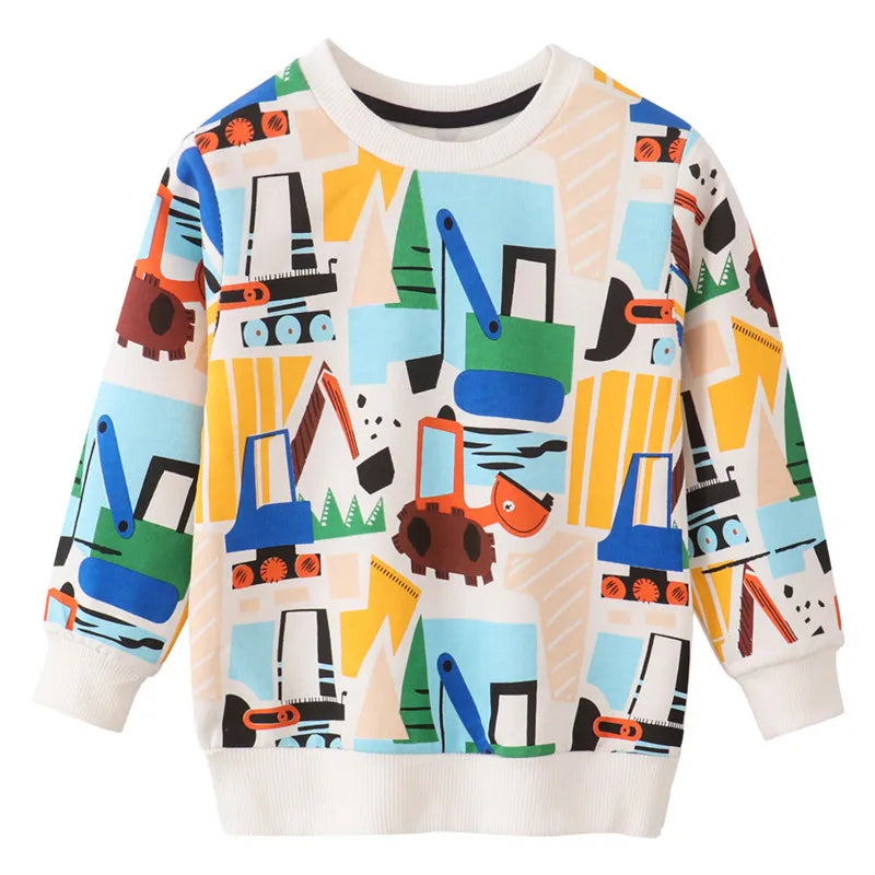Cartoon Cars Print Long Sleeve Kids Sweatshirts
