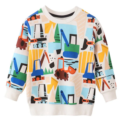 Cartoon Cars Print Long Sleeve Kids Sweatshirts