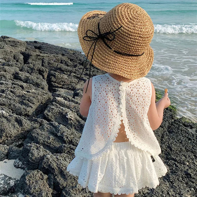 Hollow Lace Casual Sleeveless T-Shirt+Shorts Toddler Clothing Sets childrensterritory