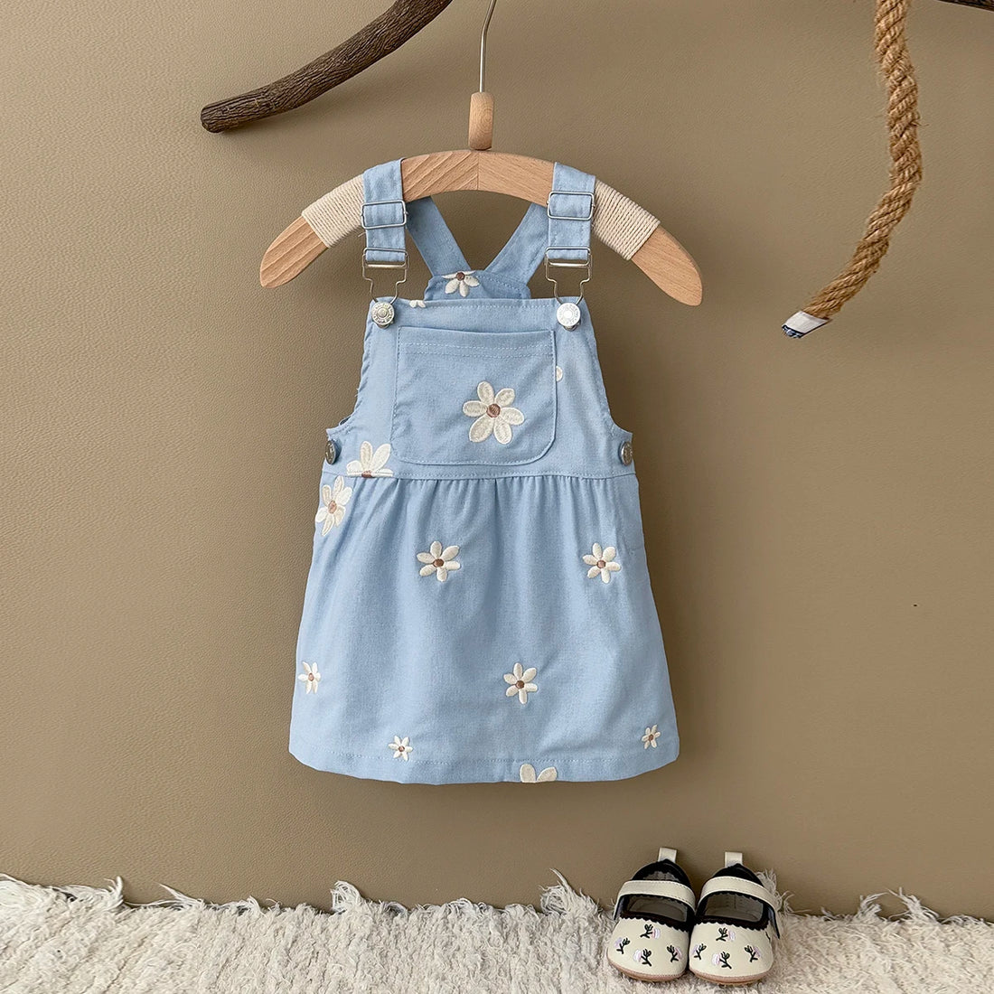 Girls Sleeveless Floral Embroidered Summer Strappy Dresses