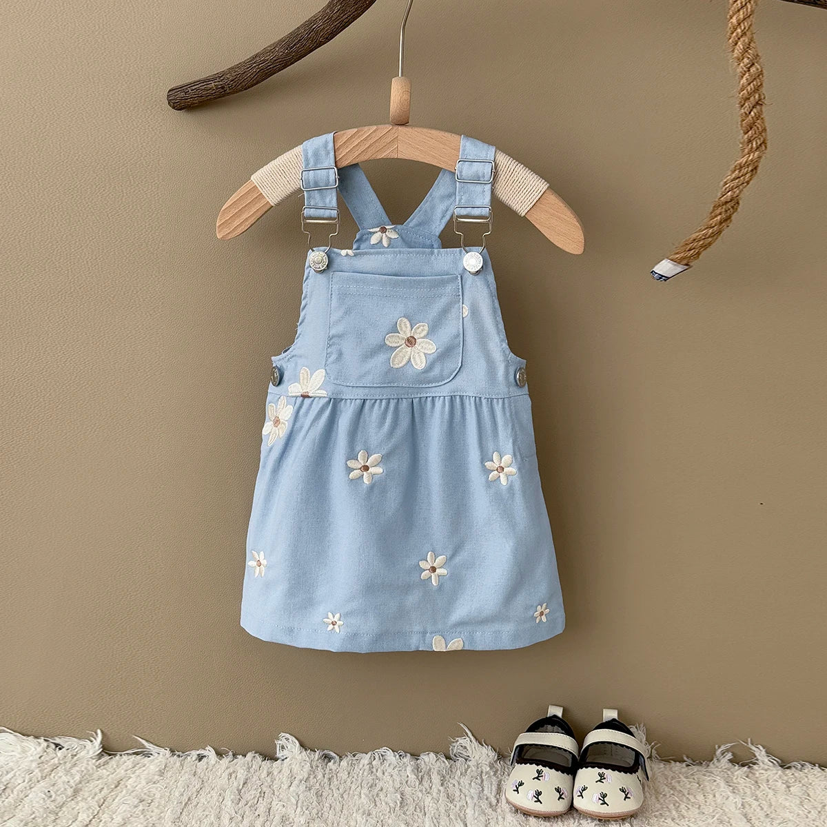 Girls Sleeveless Floral Embroidered Summer Strappy Dresses