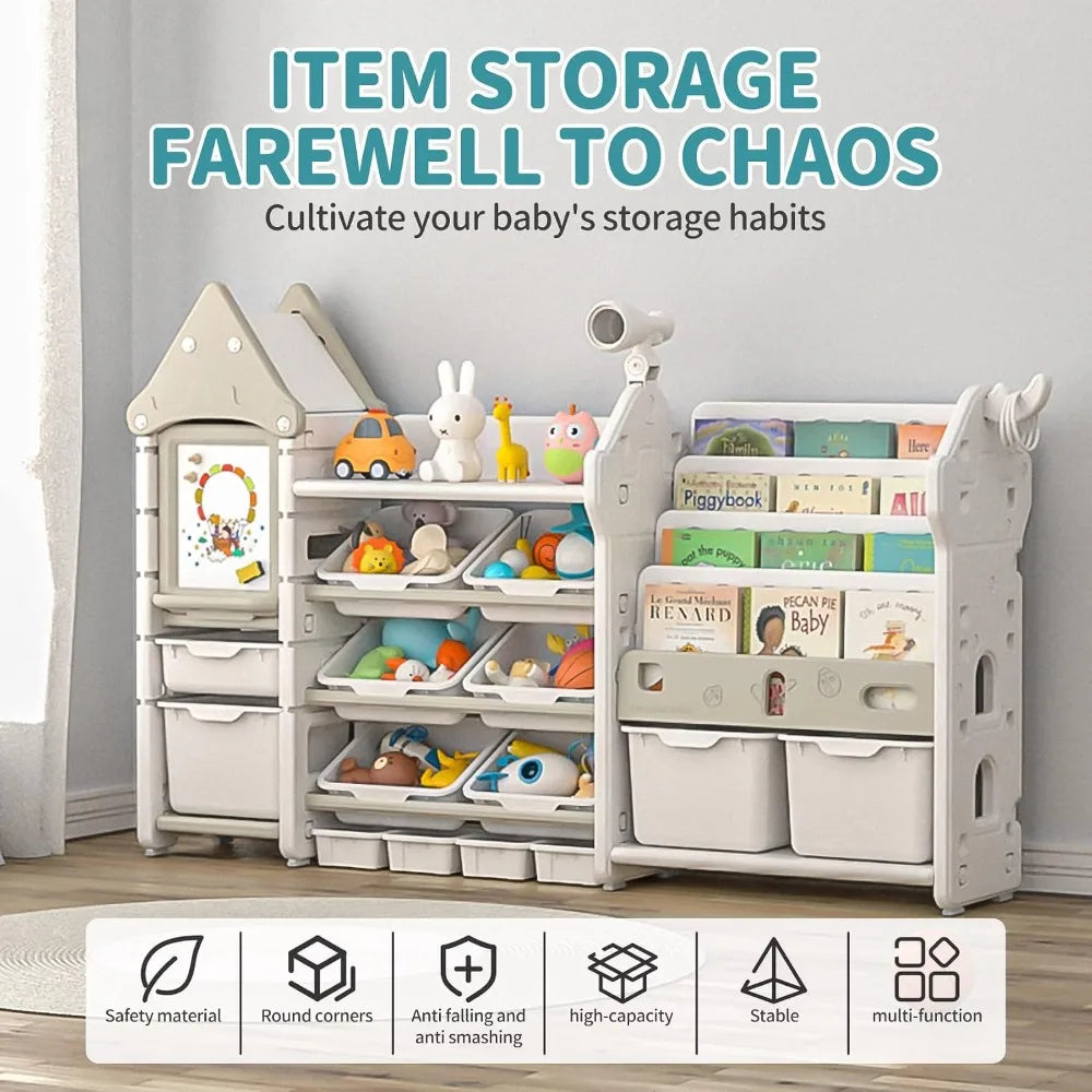 Kids Magic Castle Design Toy Storage Organizer with Telescope