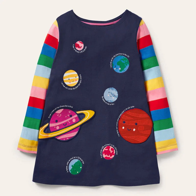 Long-Sleeved Solar System Girls' Autumn Dresses childrensterritory