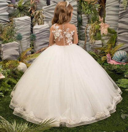 Elegant Lace Beads Design Fluffy First Communion Dress for Girls childrensterritory