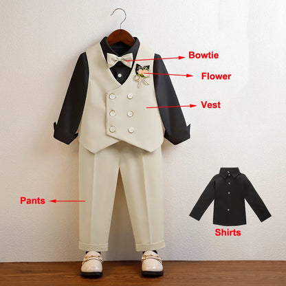 3 Pieces Kids Boys Formal Suit in 5 Colors (Vest Pants Bow-tie)