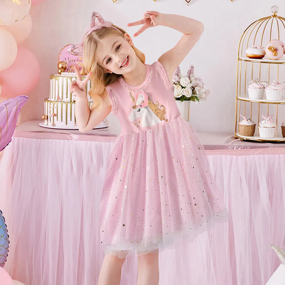 Kids Girls Sleeveless Sequin Princess Dresses for Summer childrensterritory