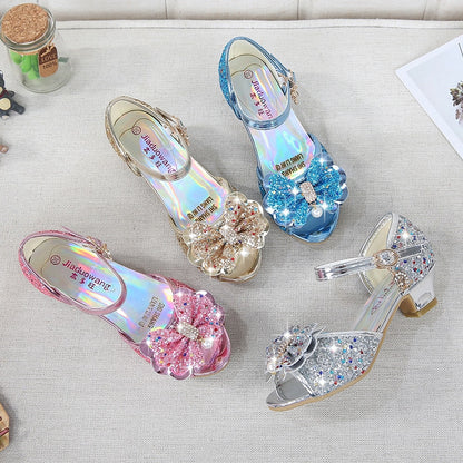 Kids Girls Shiny Bowtie Princess Sandals Wedding Shoes childrensterritory