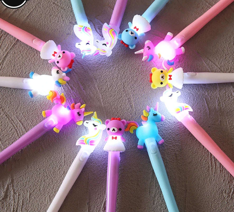 4pcs Unicorn Design Gel Ink Pen with LED Light for Kids childrensterritory
