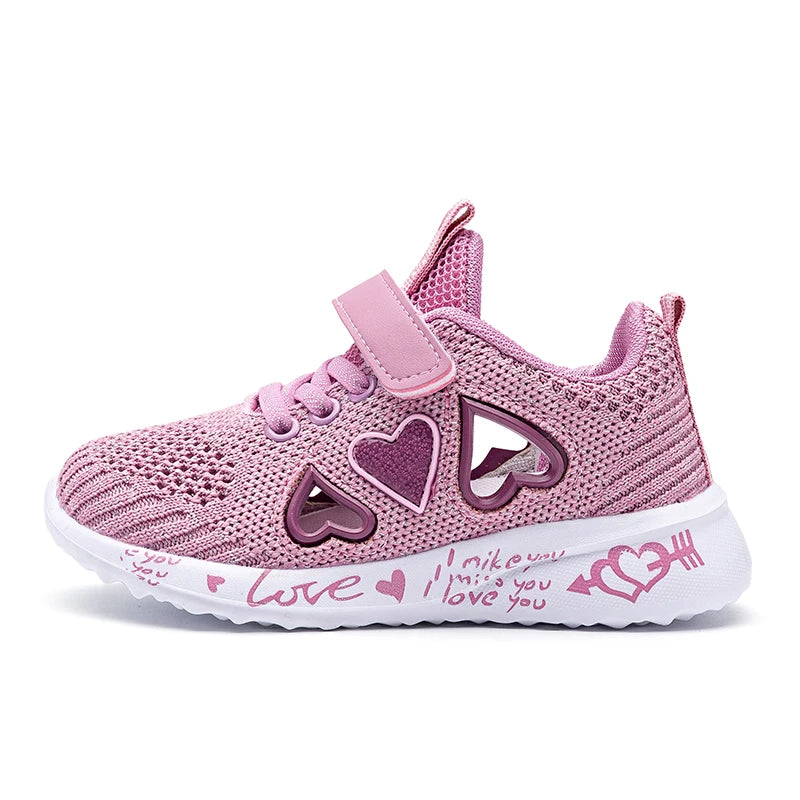 Kids Girls Cute Heart Design Light Mesh Summer Sneakers childrensterritory