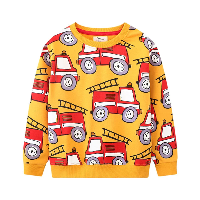 Cartoon Vehicle Design Kids Boys Cotton Sweatshirts