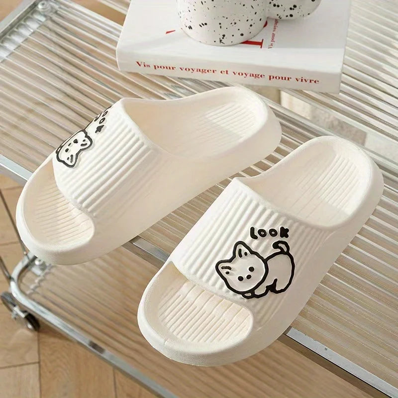 EVA Flat Heel Cat Print Comfortable Women's Slippers