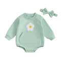 Flower Print Baby Girls Romper with Bowknot Headband