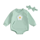 Flower Print Baby Girls Romper with Bowknot Headband