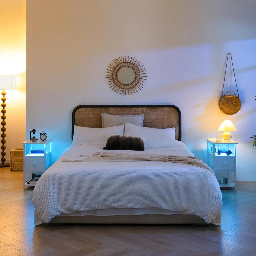 Durable Metal Bedside Table with Open Storage Shelf