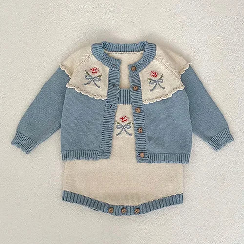 Baby Girl Hollow Out Knitwear Outfit Set