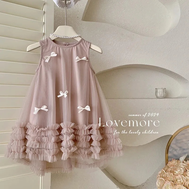 Kids Girls 3D Bow Decorative Summer Princess Dress