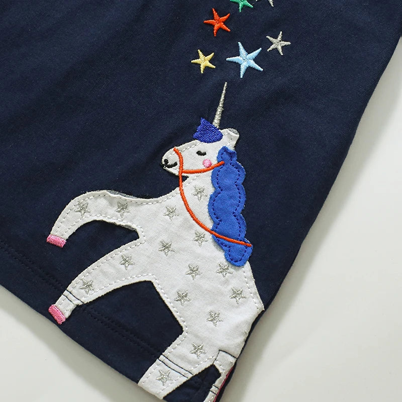 Kids Girls Cartoon Unicorn Design Cotton T-Shirts childrensterritory