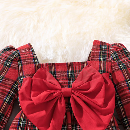 Baby Girls Long Sleeves Plaid Jumpsuit for New Year