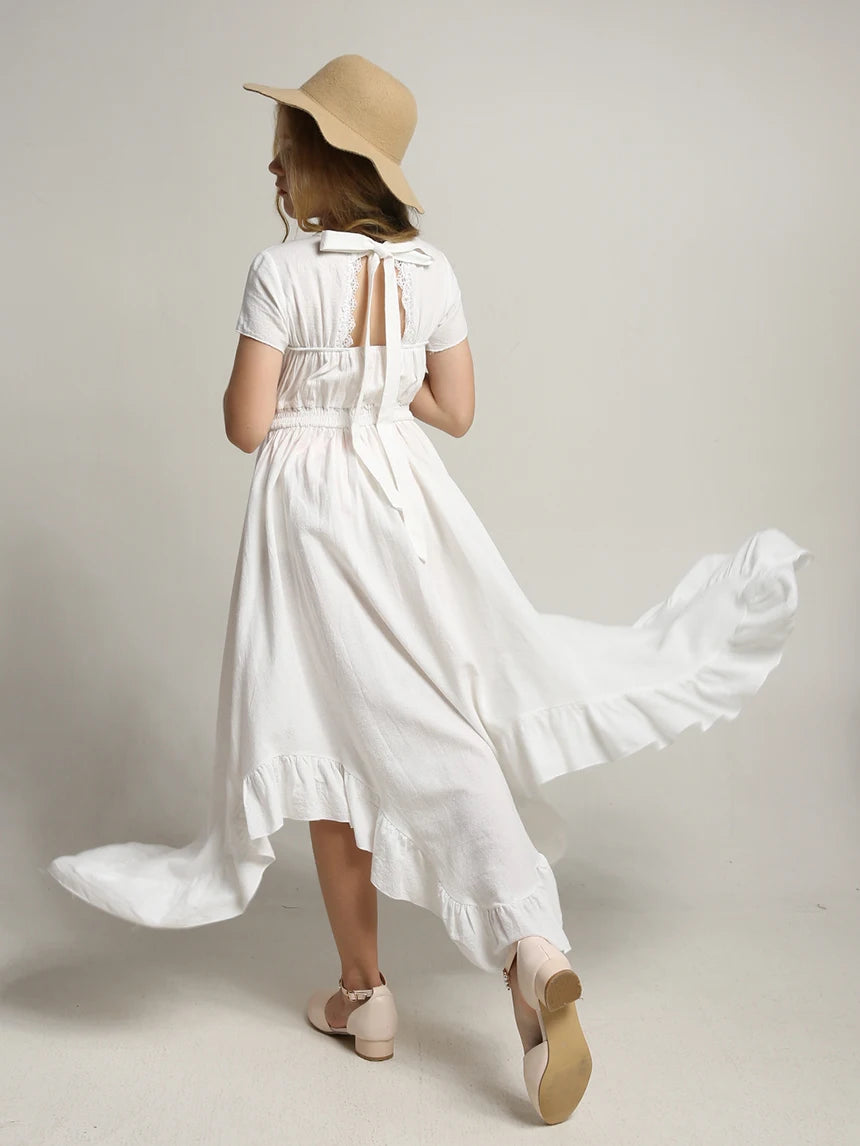 Lace Design Kids Girls Long Cotton Dresses for Summer
