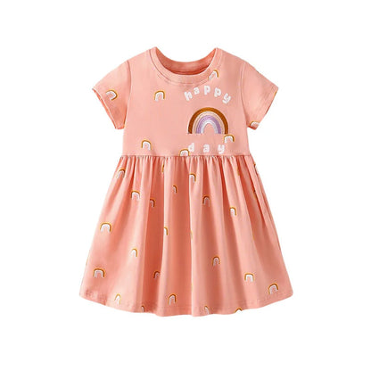 Cartoon Embroidery Kids Girls Soft Cotton Korean Style Dress