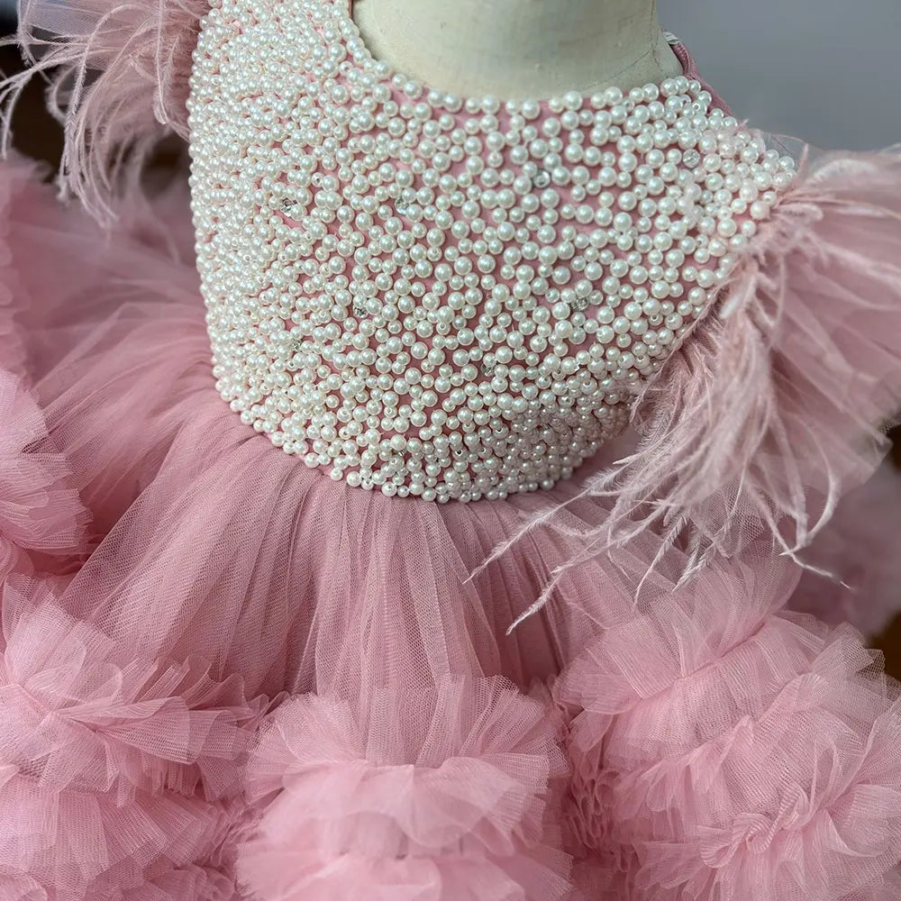 Pink Flower Girl Dress with Layers of Tulle for Wedding or Birthday childrensterritory