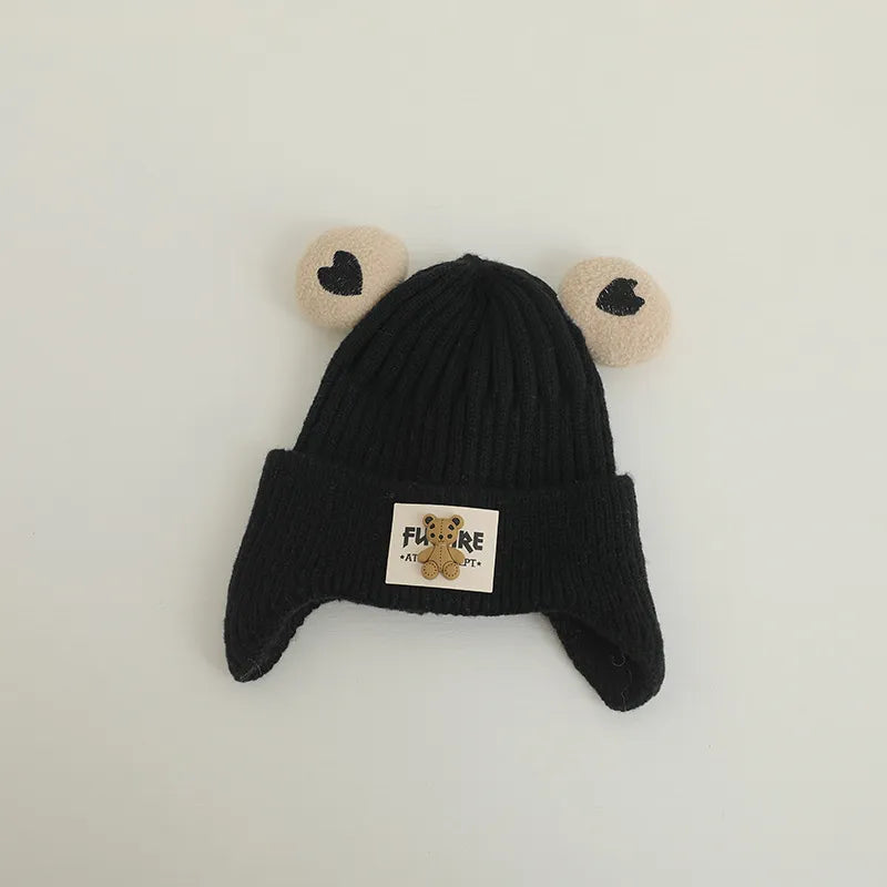 Cartoon Bear Ear Protection Knitted Hat for Toddler Boys Girls childrensterritory