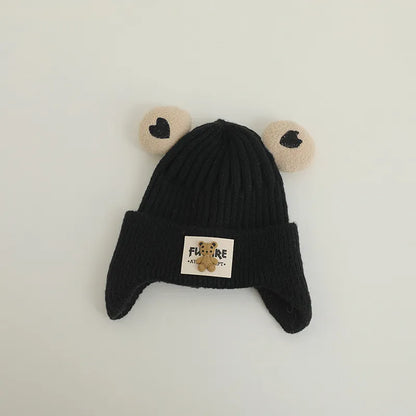 Cartoon Bear Ear Protection Knitted Hat for Toddler Boys Girls childrensterritory
