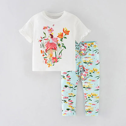 Little Girls Cartoon Design 2pcs Summer Cotton Clothing Sets childrensterritory