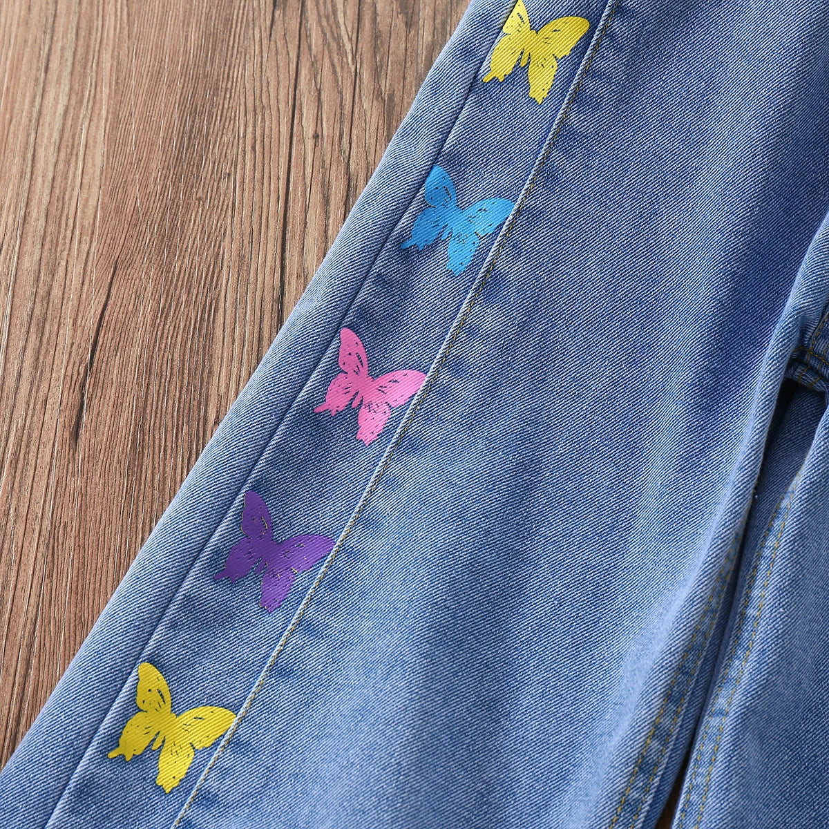 Kids Girls Butterfly Print Autumn Jeans childrensterritory