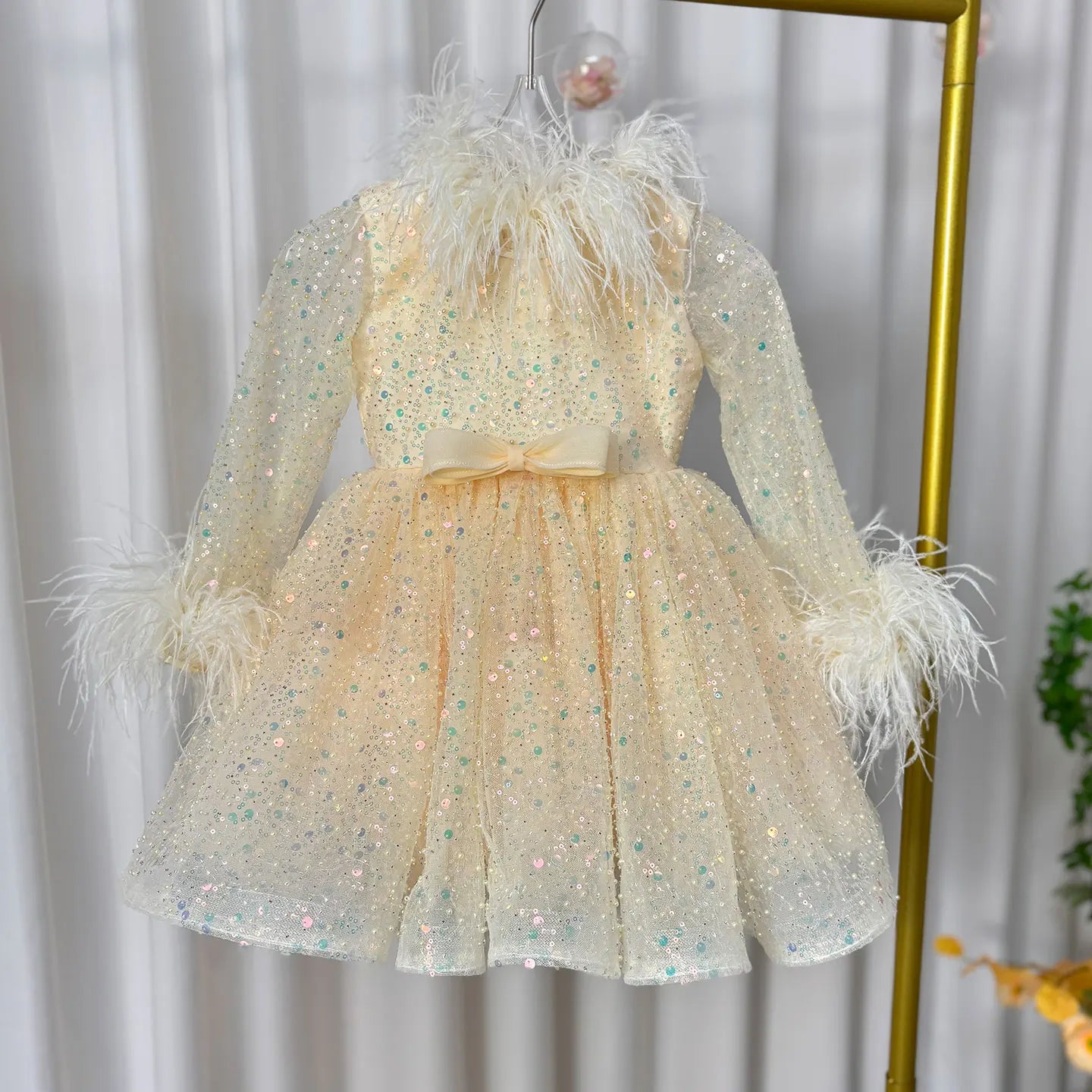 Kids Girls High Neck Glittery Christmas Party Dress
